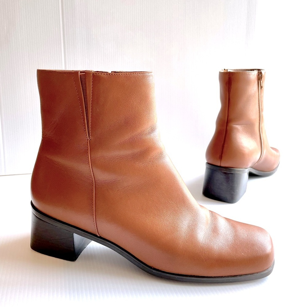 FORWARD Square Toe Leather Boots Cognac Brown Women’s Size 10 Classic Fall